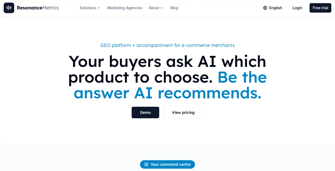 Screenshot of ResonanceMetrics – An AI tool in the ,AI SEO Assistant ,AI Marketing Plan Generator ,AI Research Tool ,AI E-commerce Assistant  category, showcasing its interface and key features.