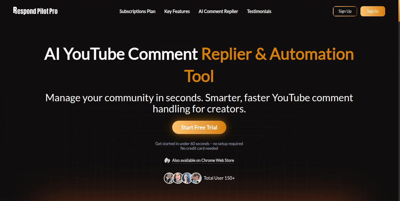 Screenshot of Respond Pilot Pro – An AI tool in the ,AI YouTube Assistant ,AI Reply Assistant ,AI Social Media Assistant ,AI Response Generator  category, showcasing its interface and key features.