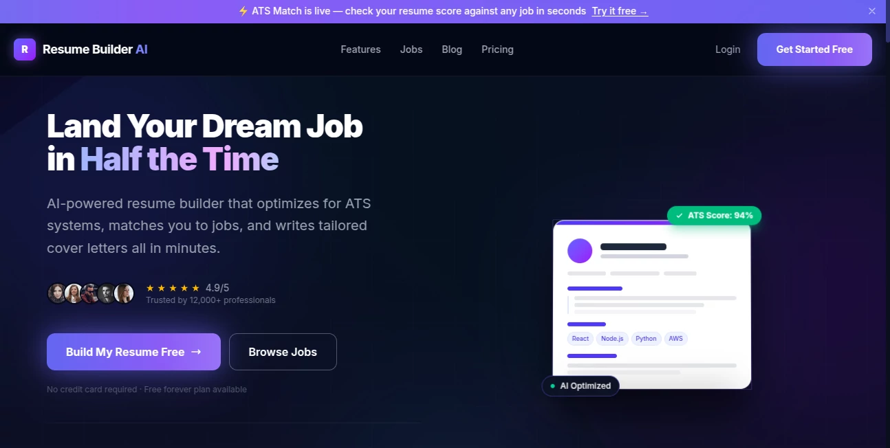Screenshot of AI Resume Builder - Beat ATS – An AI tool in the ,AI Cover Letter Generator ,AI Resume Builder ,AI Productivity Tools ,AI Writing Assistants  category, showcasing its interface and key features.