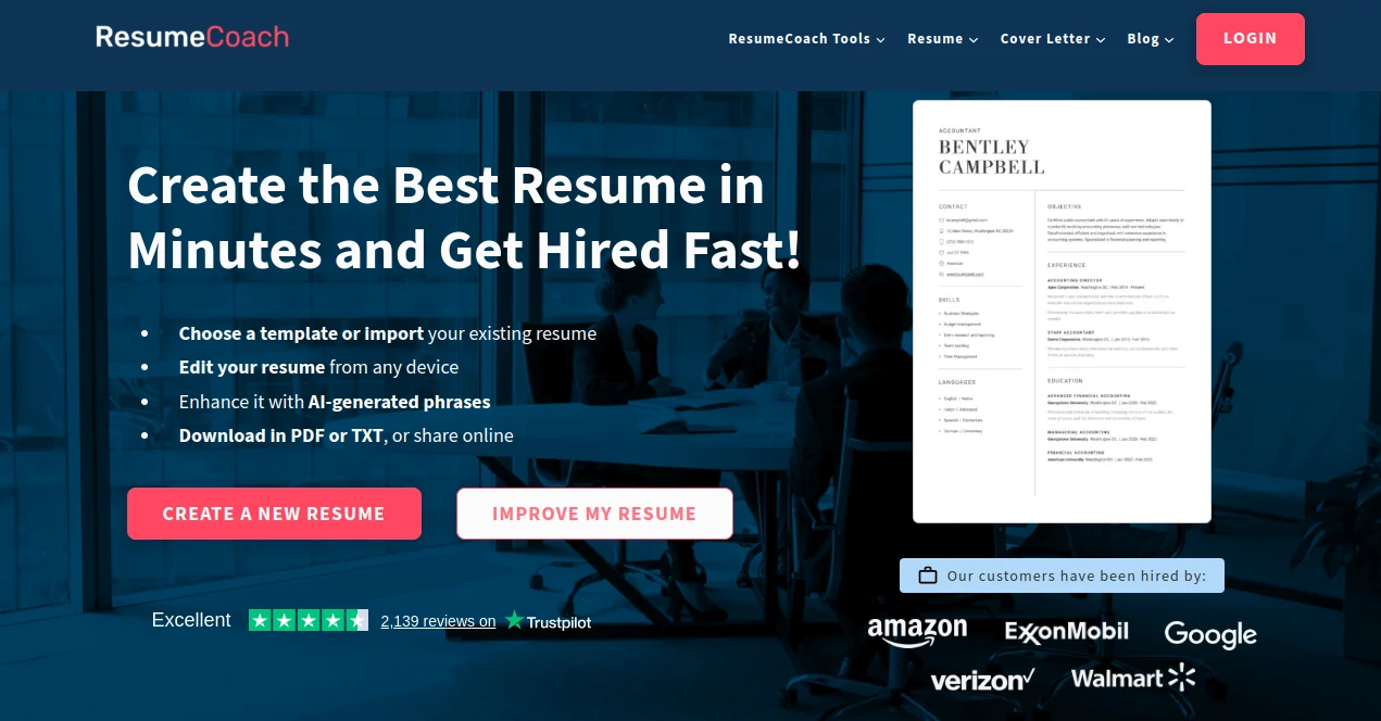 Screenshot of Resume Coach – An AI tool in the ,AI Cover Letter Generator ,AI Interview Assistant ,AI Recruiting ,AI Resume Builder  category, showcasing its interface and key features.