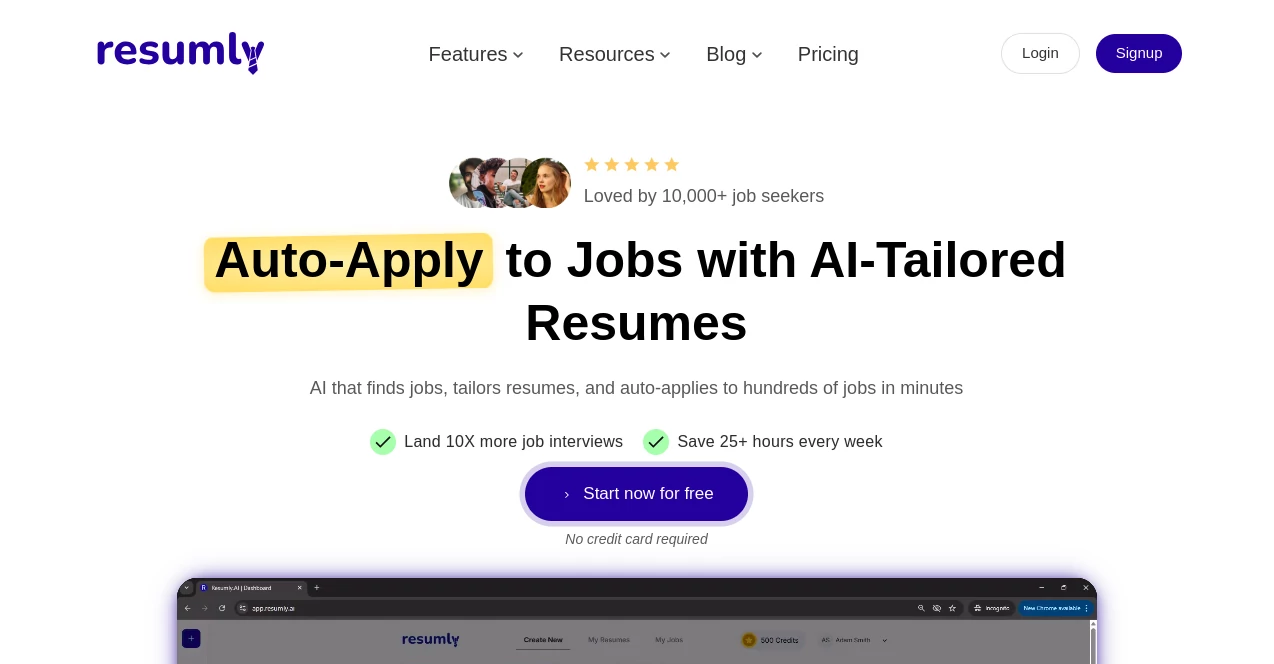 Screenshot of Resumly – An AI tool in the ,AI Cover Letter Generator ,AI Interview Assistant ,AI Recruiting ,AI Resume Builder  category, showcasing its interface and key features.