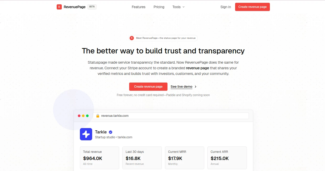 Screenshot of RevenuePage – An AI tool in the ,AI Landing Page Builder ,AI SEO Assistant ,AI Marketing Plan Generator ,AI Analytics Assistant  category, showcasing its interface and key features.