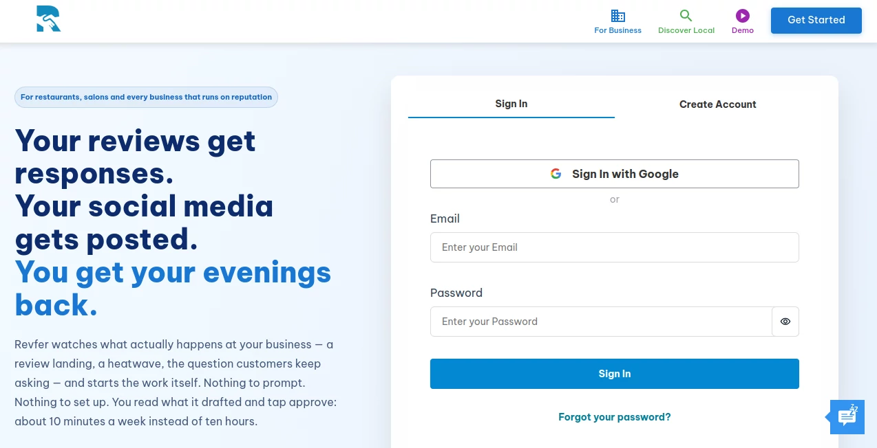 Screenshot of Revfer – An AI tool in the ,Marketing ,AI Social Media Assistant ,AI Customer Service Assistant ,AI Reviews Assistant  category, showcasing its interface and key features.