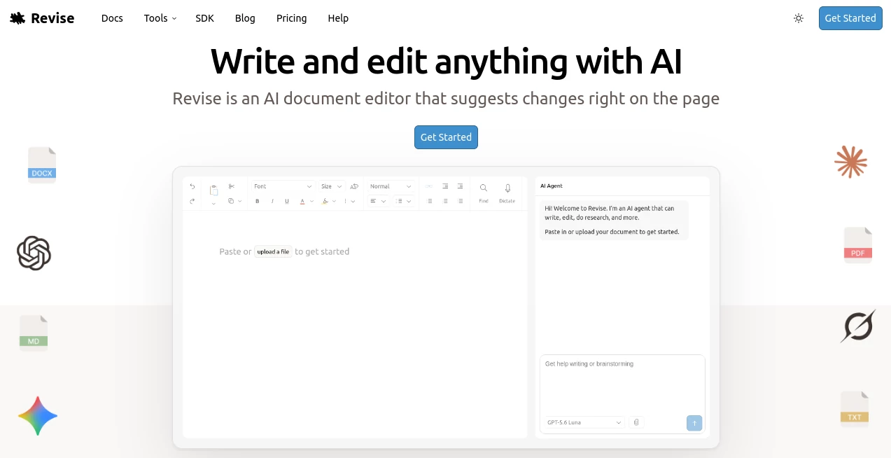 Screenshot of Revise – An AI tool in the ,AI WORD ,AI Documents Assistant ,AI Productivity Tools ,AI Writing Assistants  category, showcasing its interface and key features.