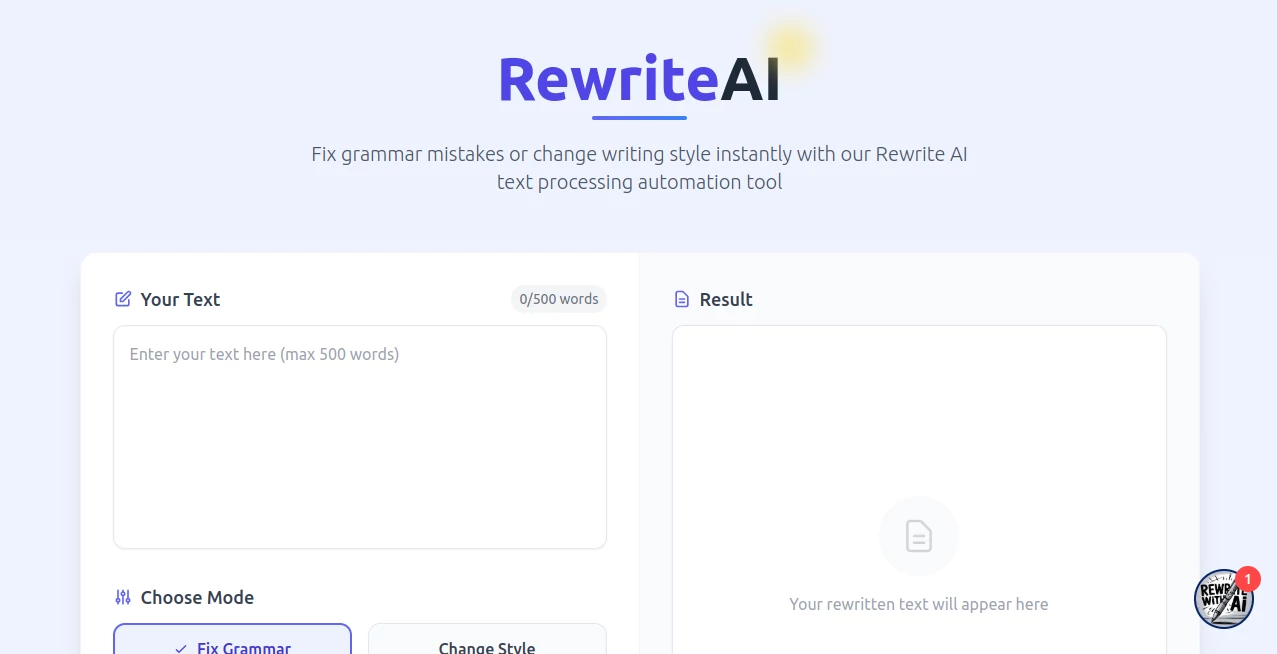 Screenshot of RewriteAI – An AI tool in the ,AI Rewriter  category, showcasing its interface and key features.