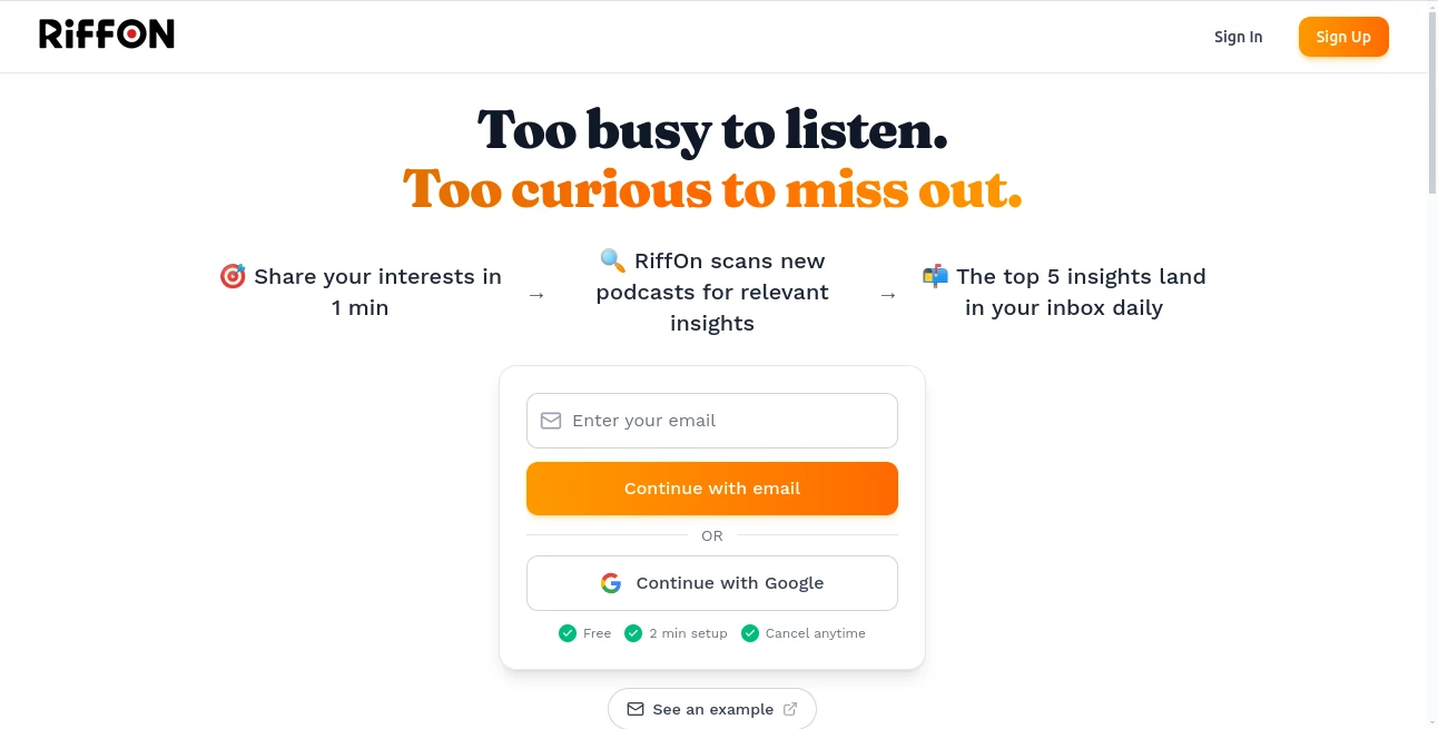 Screenshot of Riffon – An AI tool in the ,AI Creative Writing ,AI Productivity Tools ,Marketing  category, showcasing its interface and key features.