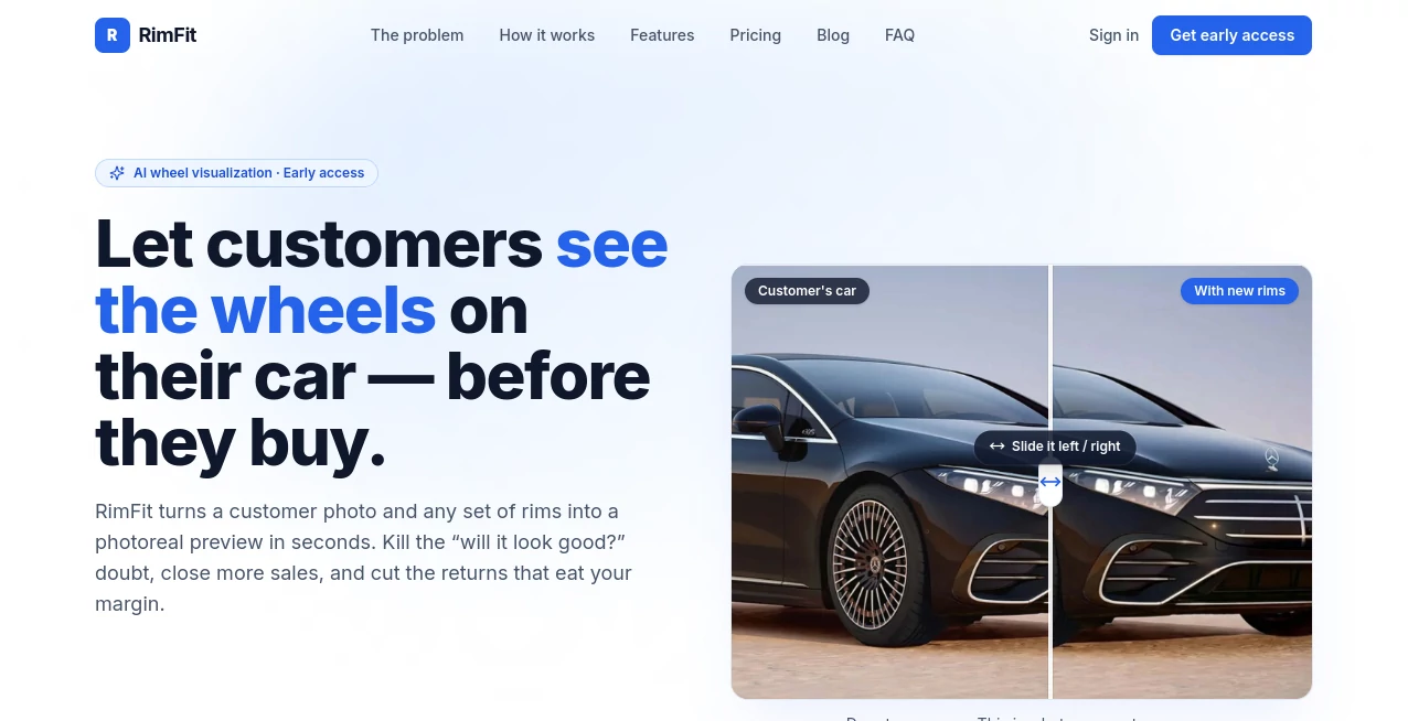Screenshot of RimFit – An AI tool in the ,AI Photo & Image Generator ,AI E-commerce Assistant ,AI Design Generator ,AI Image to Image  category, showcasing its interface and key features.