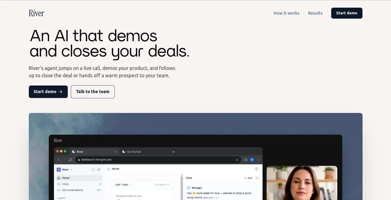 Screenshot of RiverGTM – An AI tool in the ,AI Sales Assistant ,AI Analytics Assistant ,AI CRM Assistant ,AI Workflow Management  category, showcasing its interface and key features.