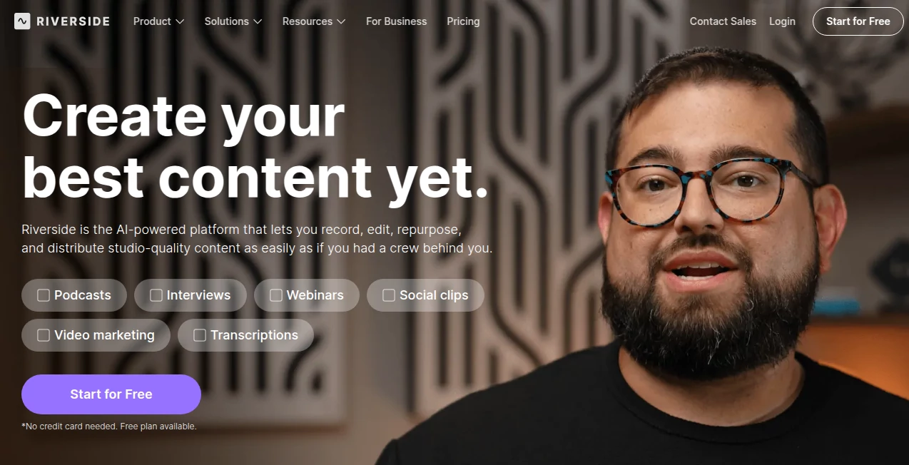 Screenshot of Riverside – An AI tool in the ,AI Video Editor ,AI Podcast Assistant ,AI Meeting Assistant ,AI Video Recording  category, showcasing its interface and key features.