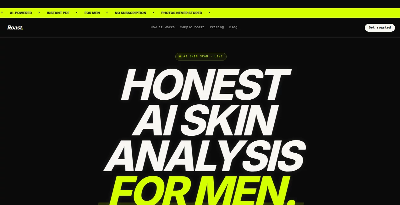 Screenshot of Roast My Skin – An AI tool in the ,AI Photo & Image Generator ,AI Image Recognition ,AI Life Assistant ,AI Healthcare  category, showcasing its interface and key features.