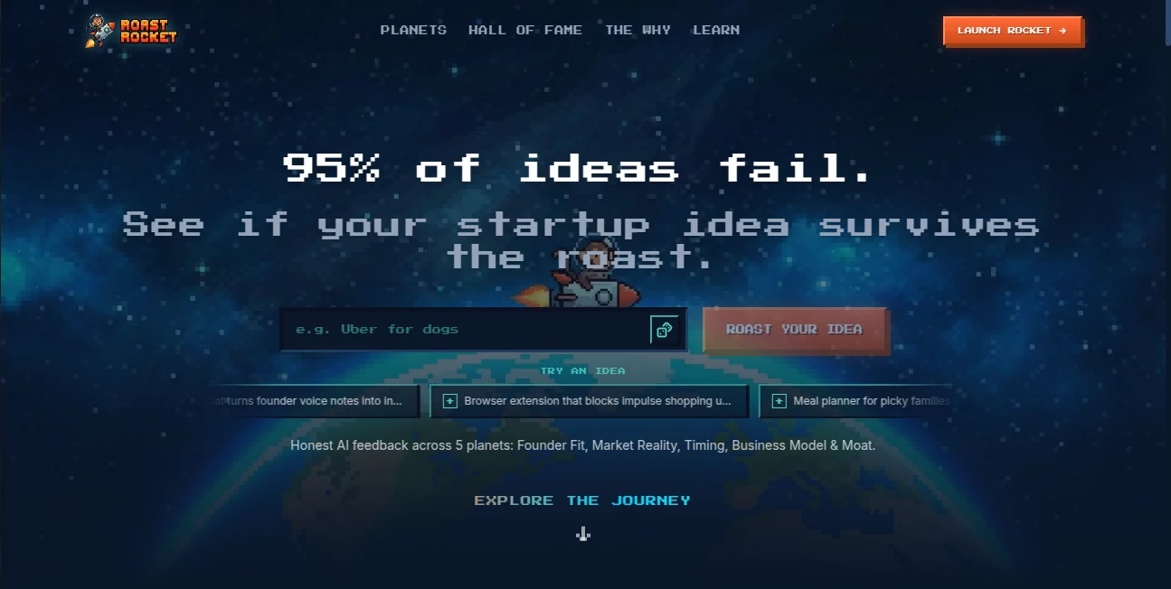 Screenshot of RoastRocket – An AI tool in the ,AI Research Tool ,AI Business Ideas Generator ,Other  category, showcasing its interface and key features.