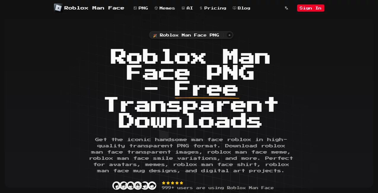 Screenshot of Roblox Man Face – An AI tool in the ,AI Fun Tools ,Photo & Image Editor ,AI Design Generator ,AI Image to Image  category, showcasing its interface and key features.