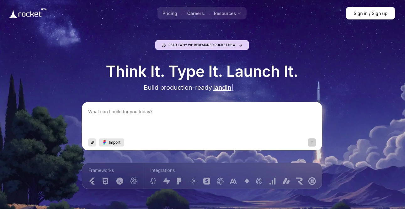 Screenshot of Rocket – An AI tool in the ,AI Website Builder ,AI App Builder ,AI No-Code & Low-Code ,AI Landing Page Builder  category, showcasing its interface and key features.