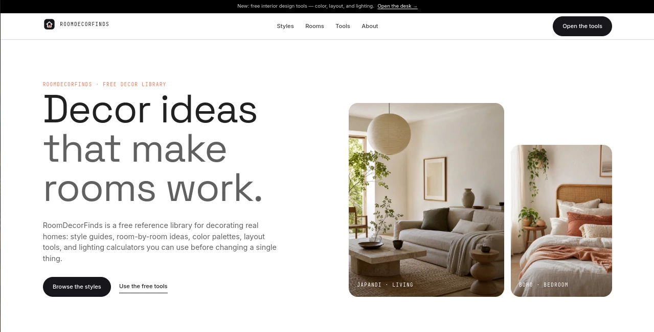 Screenshot of RoomDecorFinds – An AI tool in the ,AI Design Generator ,AI Interior & Room Design ,AI Design Assistant  category, showcasing its interface and key features.
