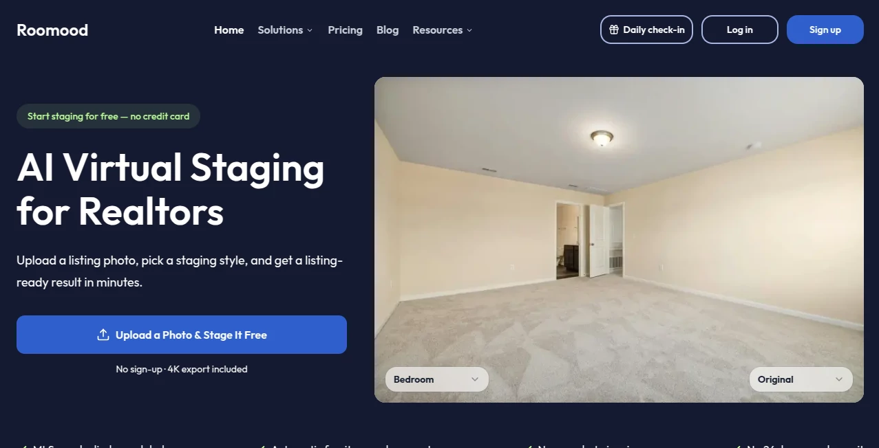 Screenshot of Roomood – An AI tool in the ,AI Image to Image ,AI Interior & Room Design  category, showcasing its interface and key features.