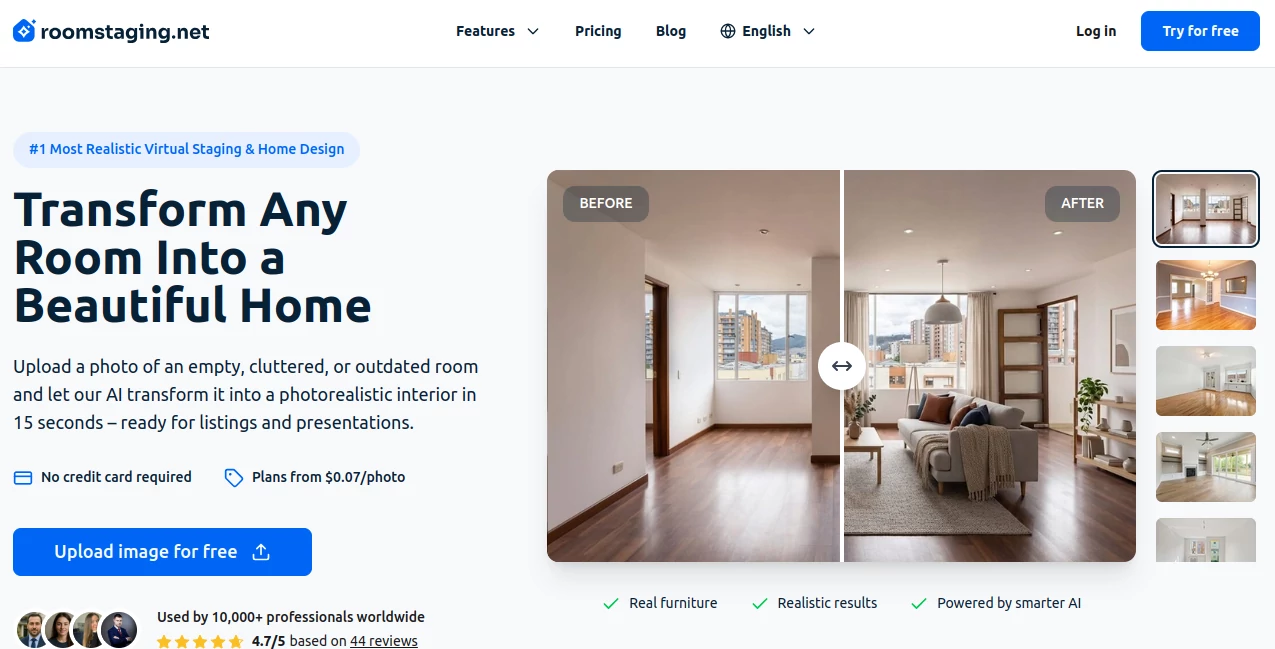 Screenshot of RoomStaging – An AI tool in the ,AI Photo & Image Generator ,AI Image to Image ,AI Interior & Room Design ,AI Design Assistant  category, showcasing its interface and key features.
