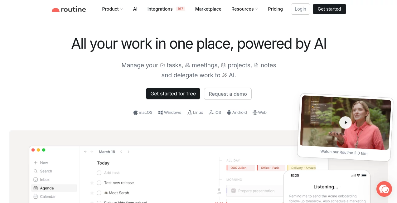 Screenshot of Routine – An AI tool in the ,AI Productivity Tools ,AI Task Management ,AI Meeting Assistant ,AI Scheduling  category, showcasing its interface and key features.
