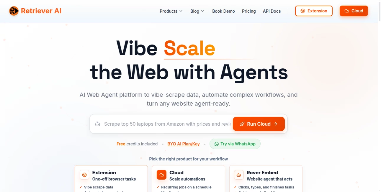 Screenshot of rtrvr.ai – An AI tool in the ,AI Developer Tools ,AI Web Scraping ,AI Research Tool ,AI Workflow Management  category, showcasing its interface and key features.