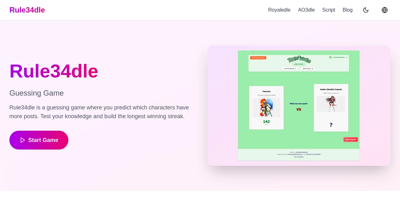 Screenshot of rule34dle – An AI tool in the ,NSFW  category, showcasing its interface and key features.
