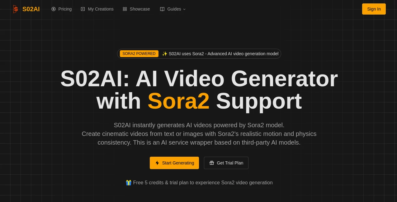 Screenshot of S02AI – An AI tool in the ,AI Animated Video ,AI Image to Video ,AI Text to Video ,AI Video Generator  category, showcasing its interface and key features.