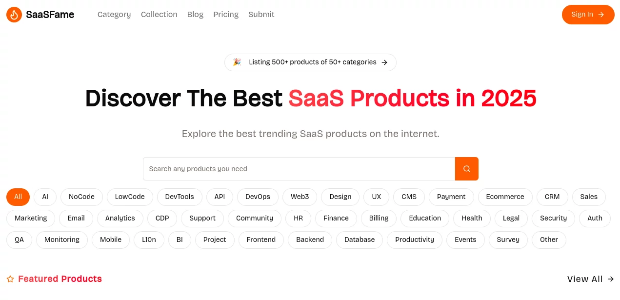 Screenshot of SaaSFame – An AI tool in the ,AI Tools Directory  category, showcasing its interface and key features.