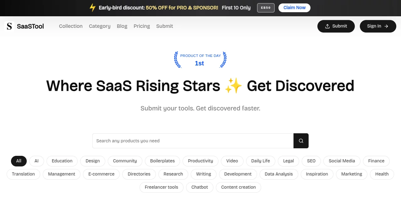 Screenshot of SaaSTool - Rising Star SaaS Directory – An AI tool in the ,AI Tools Directory  category, showcasing its interface and key features.