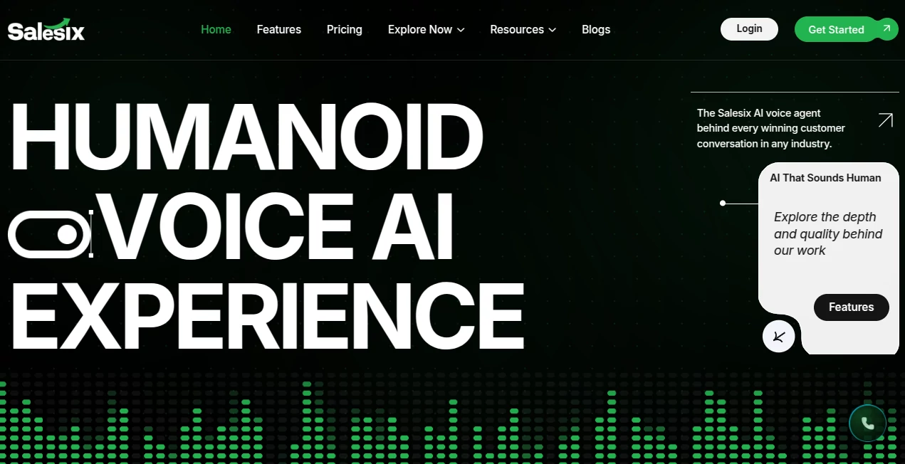 Screenshot of Salesix AI – An AI tool in the ,AI Voice Changer ,AI Sales Assistant ,AI Customer Service Assistant ,AI Voice Assistants  category, showcasing its interface and key features.