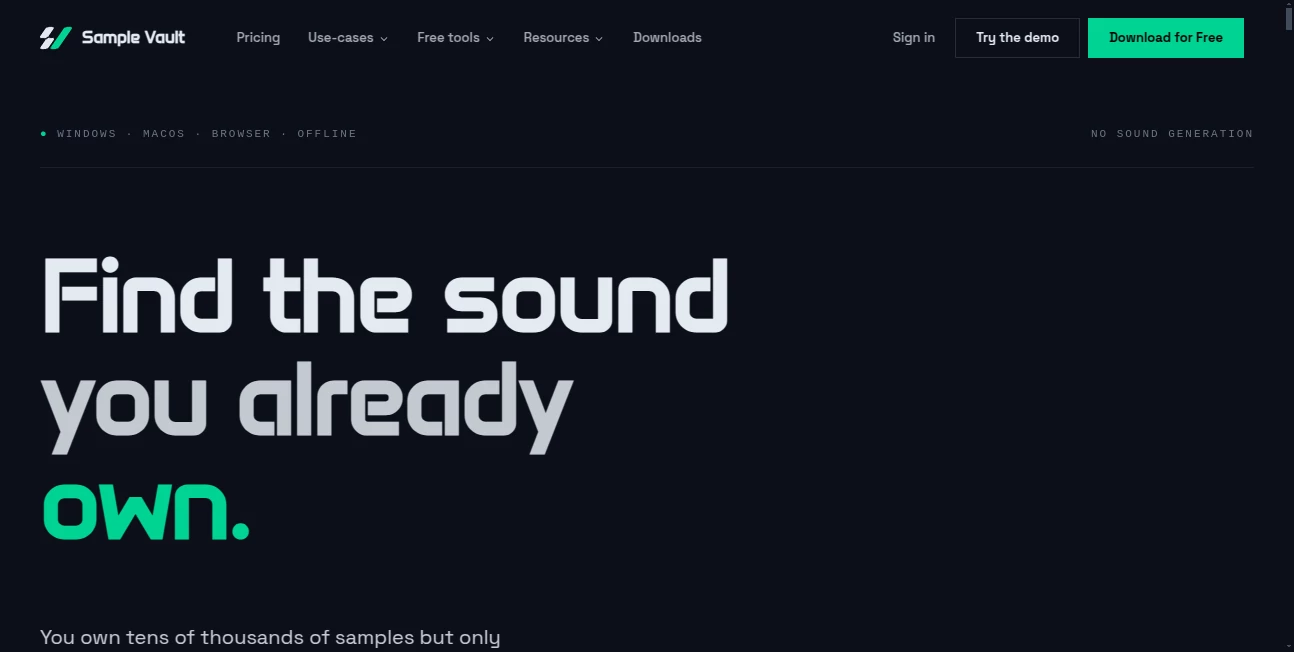 Screenshot of Sample Vault – An AI tool in the ,AI Search Engine ,AI Audio Enhancer ,AI Music Generator ,AI Productivity Tools  category, showcasing its interface and key features.
