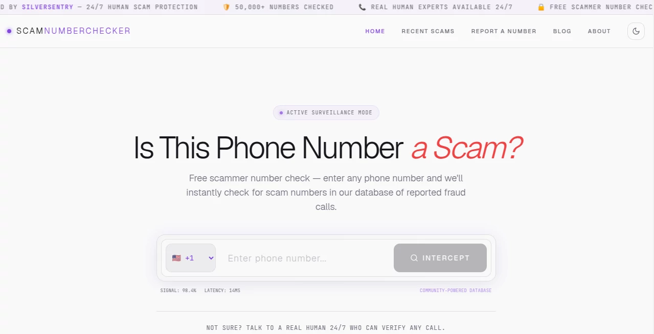 Screenshot of Scam Number Checker – An AI tool in the ,Other  category, showcasing its interface and key features.