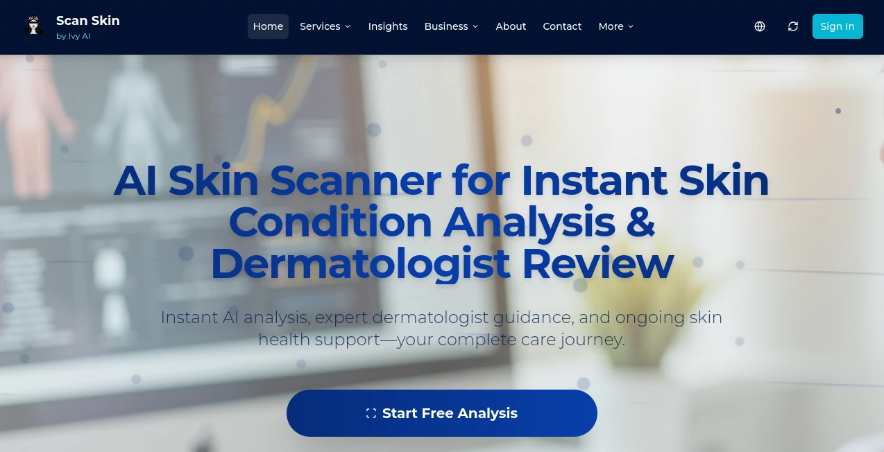 Screenshot of ScanSkin AI – An AI tool in the ,AI Photo & Image Generator ,AI Selfie & Portrait ,AI Image Recognition ,AI Healthcare  category, showcasing its interface and key features.