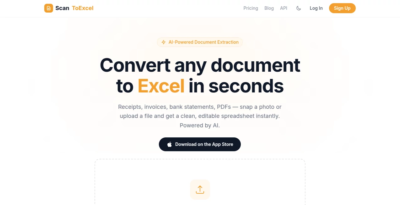Screenshot of ScanToExcel – An AI tool in the ,AI Document Extraction ,AI PDF ,AI Documents Assistant ,AI Spreadsheet  category, showcasing its interface and key features.