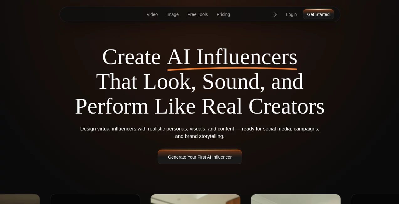 Screenshot of AI Influencer Generator – An AI tool in the ,AI 3D Model Generator ,AI Image to 3D Model ,AI Design Generator  category, showcasing its interface and key features.