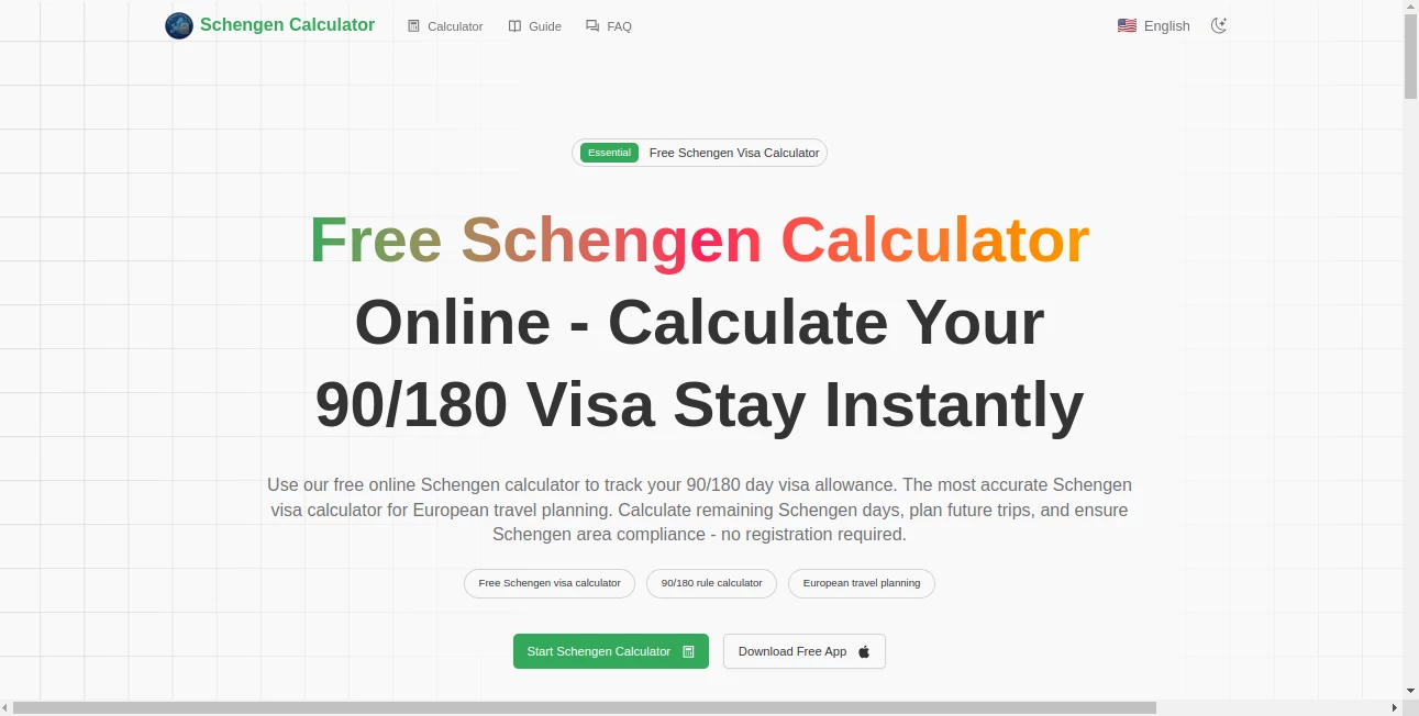 Screenshot of Schengen Calculator – An AI tool in the ,AI Life Assistant ,AI Trip Planner  category, showcasing its interface and key features.