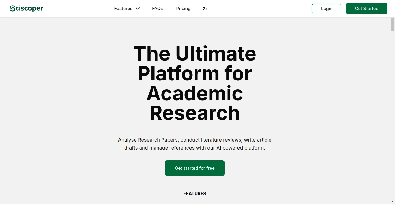 Screenshot of SciScoper – An AI tool in the ,AI Knowledge Management ,AI Summarizer ,AI Research Tool  category, showcasing its interface and key features.