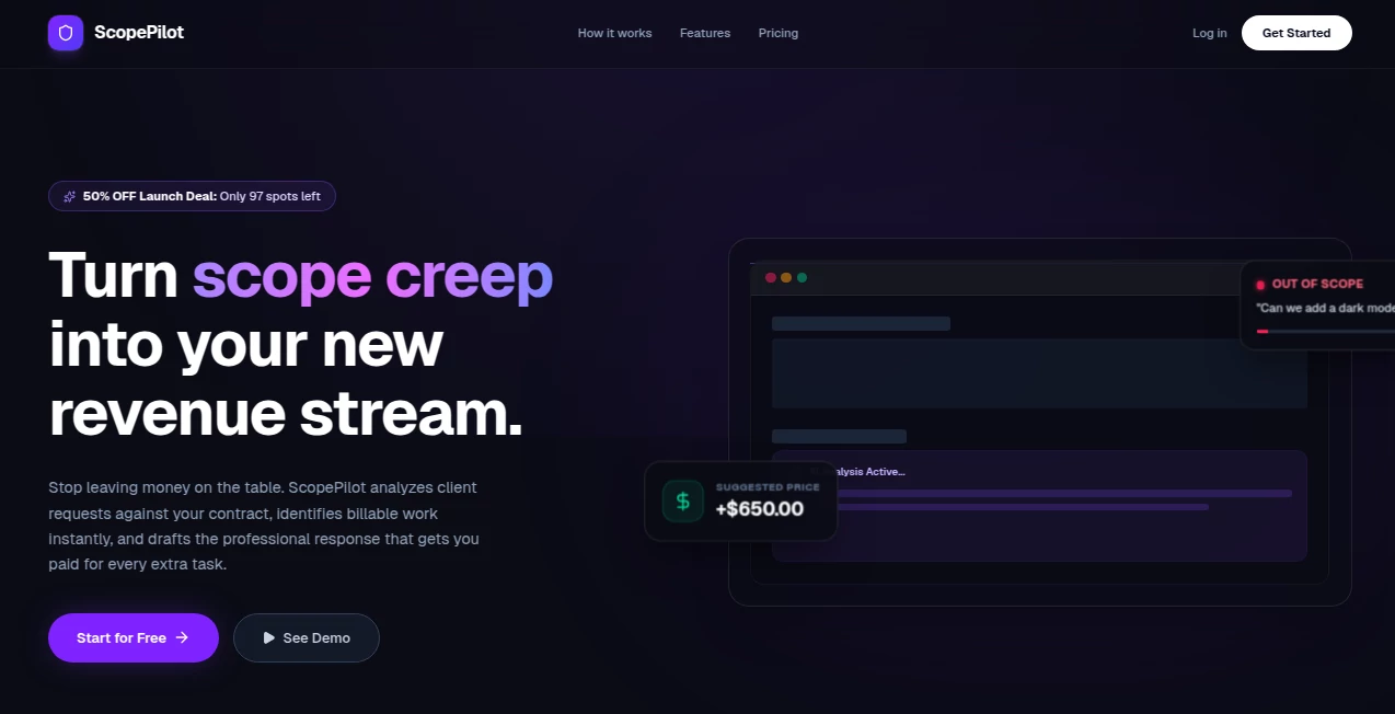 Screenshot of ScopePilot – An AI tool in the ,AI Research Tool ,AI Productivity Tools ,AI Workflow Management ,AI Project Management  category, showcasing its interface and key features.