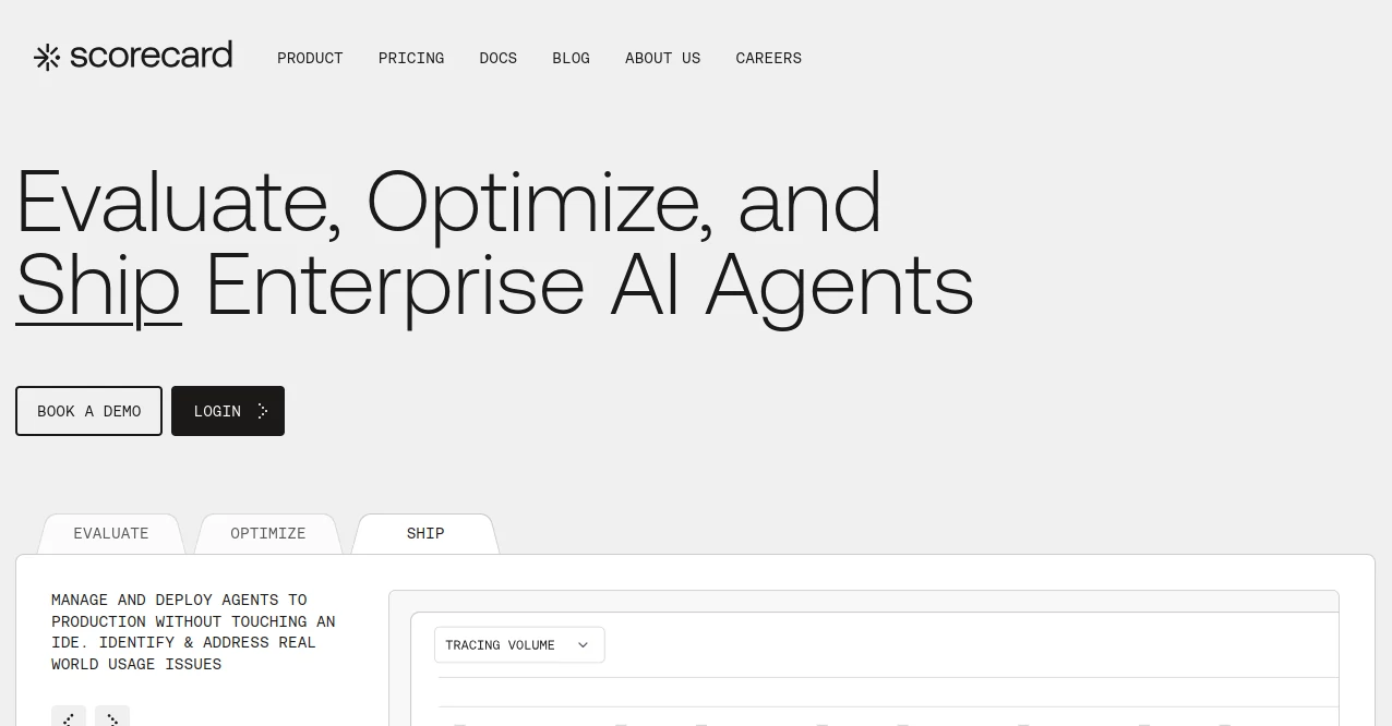 Screenshot of SCORECARD – An AI tool in the ,AI Code Assistant ,AI Testing & QA ,AI Developer Tools ,AI Monitor & Report Builder  category, showcasing its interface and key features.