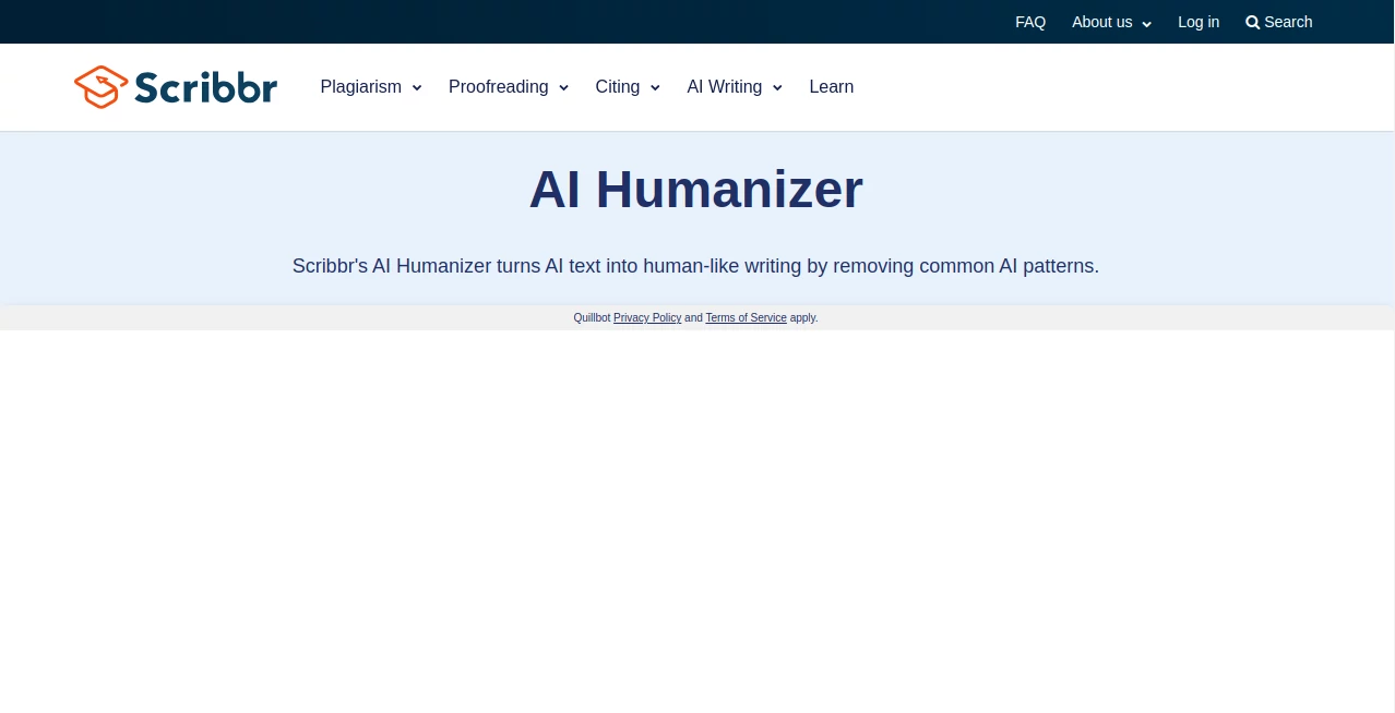 Screenshot of Scribbr Humanize AI – An AI tool in the ,AI Paraphraser ,AI Content Generator ,AI Rewriter ,AI Writing Assistants  category, showcasing its interface and key features.