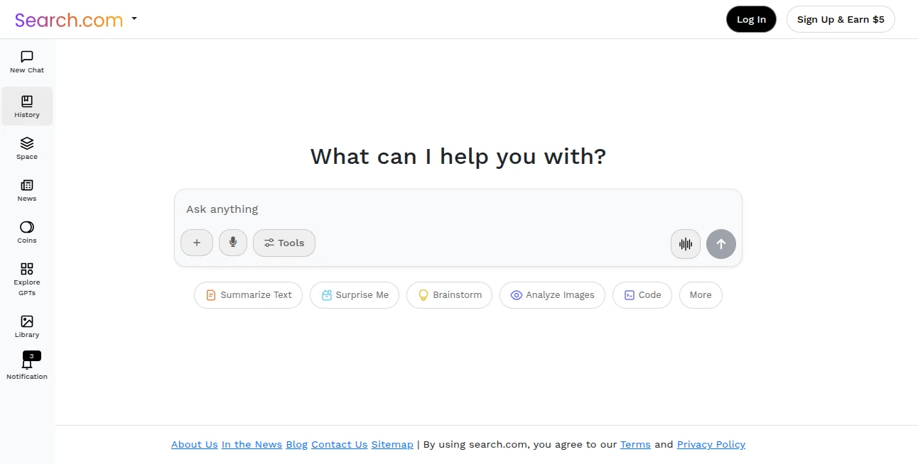 Screenshot of search.com – An AI tool in the ,AI Chatbot ,AI Search Engine  category, showcasing its interface and key features.