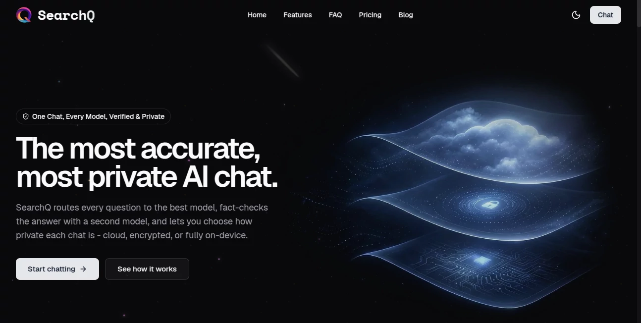 Screenshot of SearchQ – An AI tool in the ,AI Research Tool ,AI Chatbot ,AI Productivity Tools ,Large Language Models (LLMs)  category, showcasing its interface and key features.