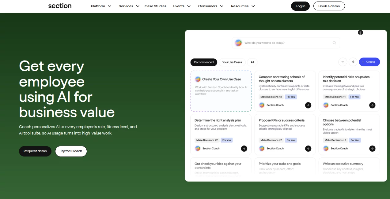 Screenshot of Section Coach – An AI tool in the ,AI Knowledge Management ,AI Productivity Tools ,AI Education Assistant ,AI Coaching  category, showcasing its interface and key features.