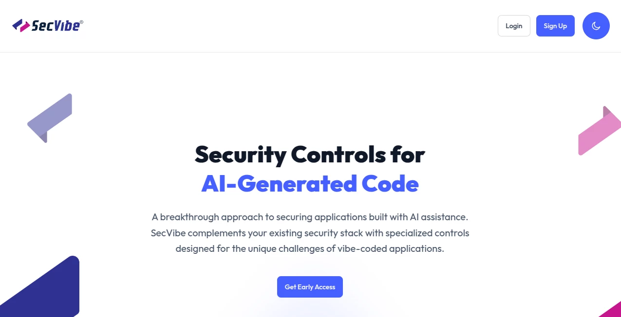 Screenshot of SecVibe – An AI tool in the ,AI Code Assistant ,AI Developer Tools ,Other  category, showcasing its interface and key features.