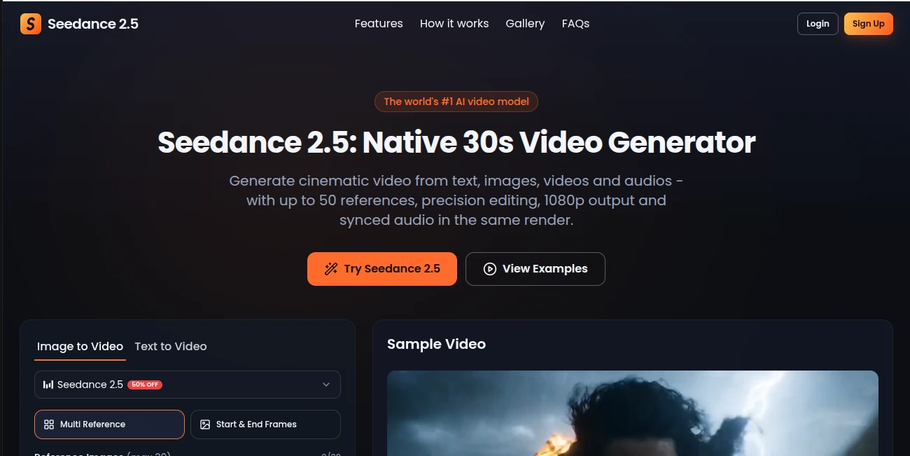 Screenshot of Seedance 2.5 – An AI tool in the ,AI Video Generator ,Video  category, showcasing its interface and key features.