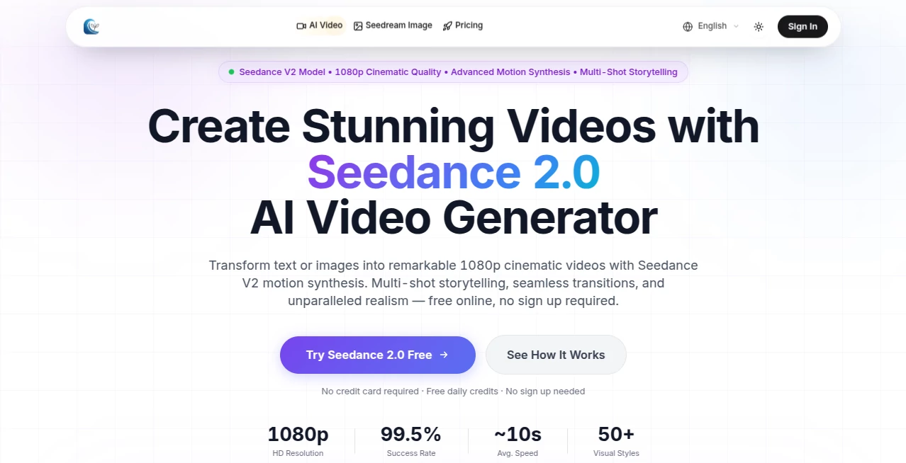 Screenshot of Seedance 2.0 – An AI tool in the ,AI Animated Video ,AI Image to Video ,AI Video Generator ,AI Text to Video  category, showcasing its interface and key features.