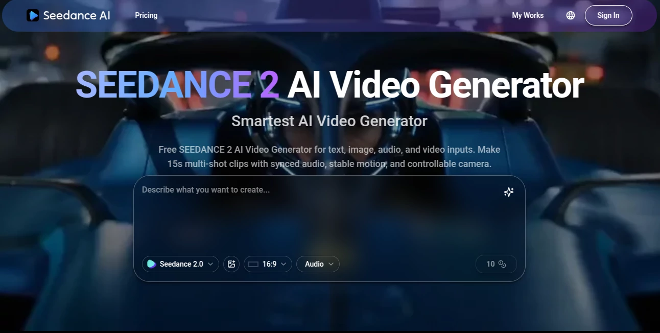Screenshot of Seedance AI Video Generator – An AI tool in the ,AI Animated Video ,AI Image to Video ,AI Video Generator ,AI Text to Video  category, showcasing its interface and key features.