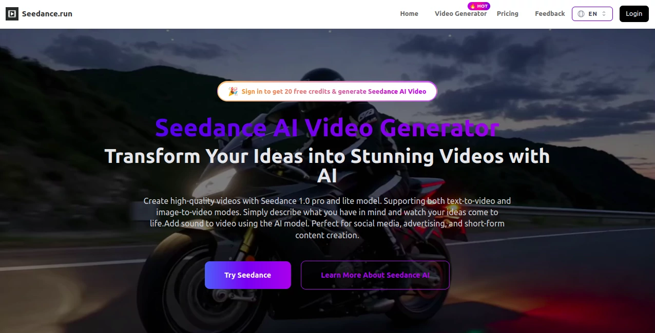 Screenshot of Seedance AI – An AI tool in the ,AI Video Generator  category, showcasing its interface and key features.