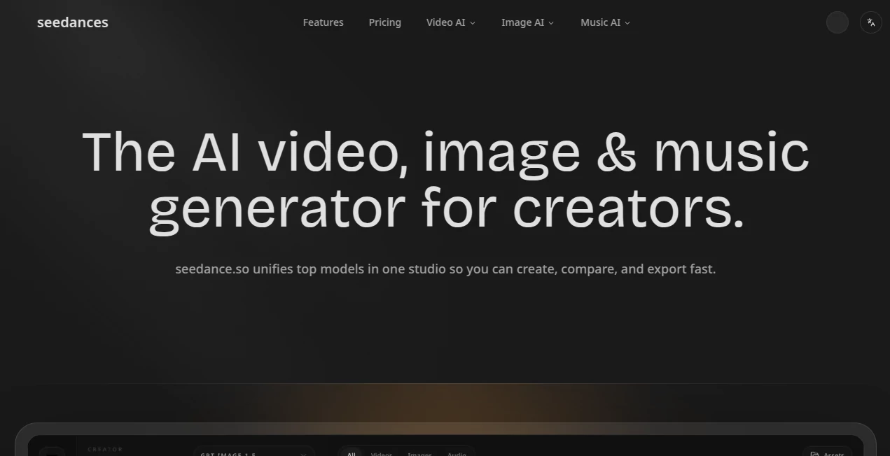 Screenshot of Seedance – An AI tool in the ,AI Image to Video ,AI Text to Video ,AI Video Generator ,AI Music Generator  category, showcasing its interface and key features.
