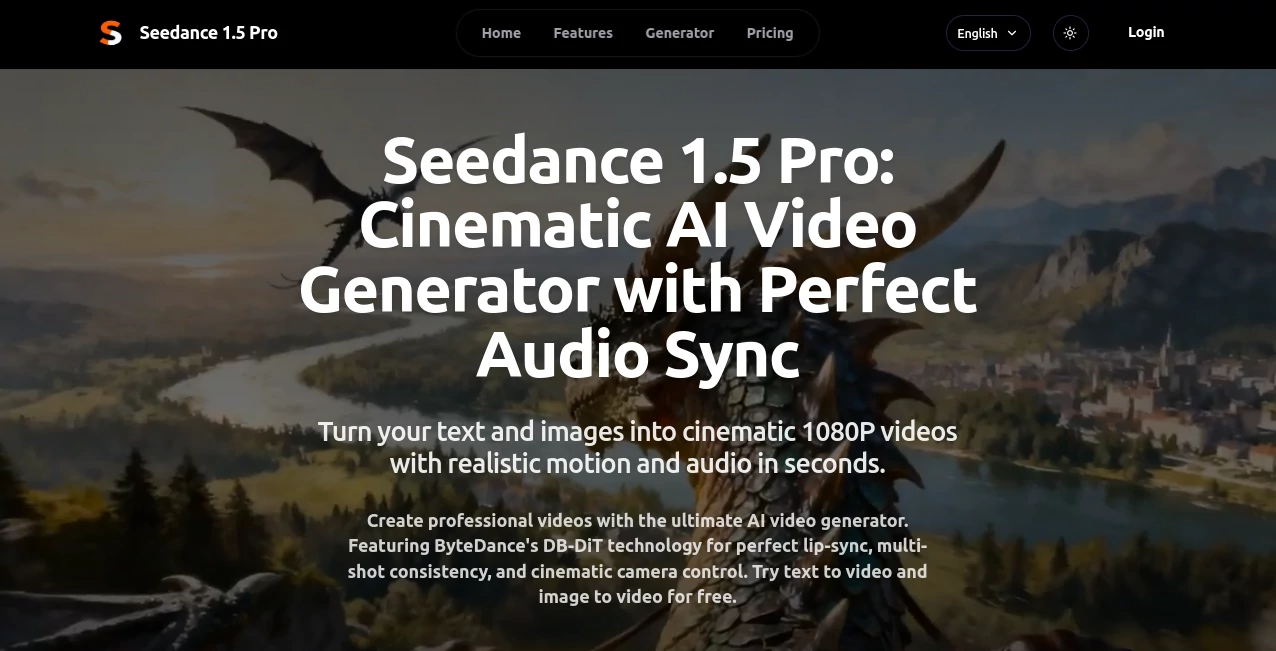 Screenshot of Seedance 1.5 Pro – An AI tool in the ,AI Image to Video ,AI Music Video Generator ,AI Text to Video ,AI Video Generator  category, showcasing its interface and key features.