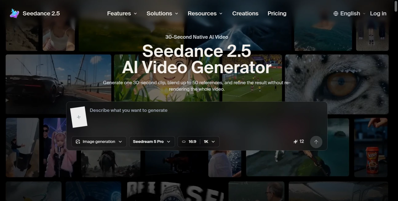 Screenshot of Seedance 2.5 – An AI tool in the ,AI Video to Video ,AI Image to Video ,AI Video Generator ,AI Text to Video  category, showcasing its interface and key features.