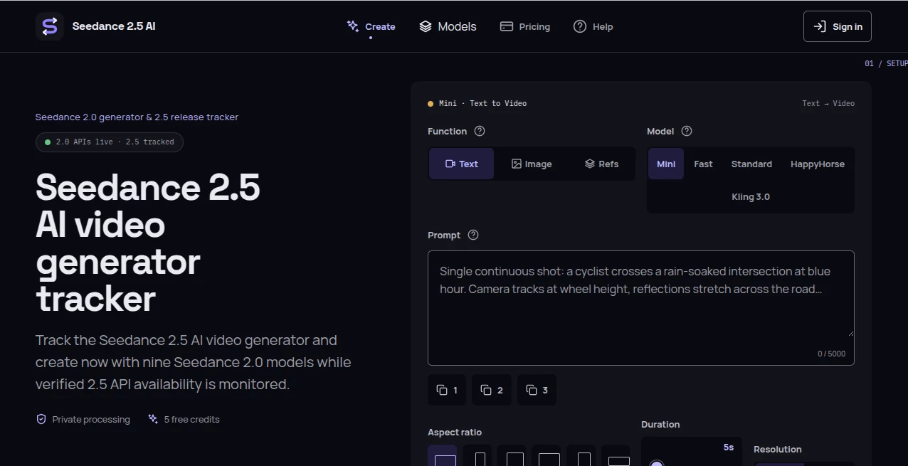 Screenshot of Seedance 2.5 AI – An AI tool in the ,AI Animated Video ,AI Image to Video ,AI Text to Video ,AI Video Generator  category, showcasing its interface and key features.