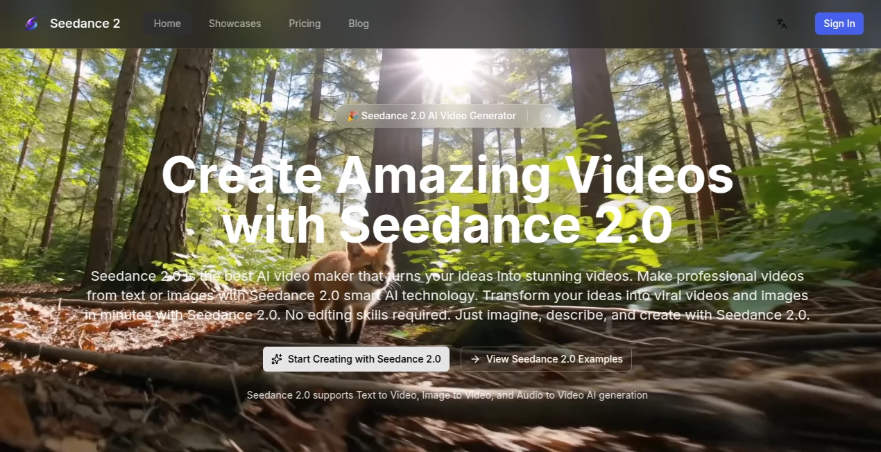 Screenshot of Seedance 2.0 AI Video Generator – An AI tool in the ,AI Animated Video ,AI Image to Video ,AI Video Generator ,AI Text to Video  category, showcasing its interface and key features.
